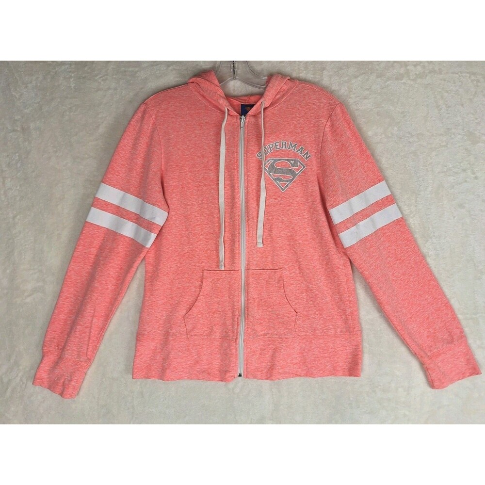 DC Comics Superman Zip Up Hoodie Women's Juniors (11-13) Large Logo Pink